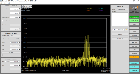 Easy saving capabilities in the S240 rf spectrum analyzer software