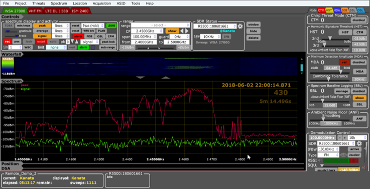 Screenshot of KESTREL TSCM Professional Software as part of ThinkRF Surveillance System