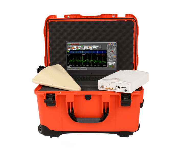 ThinkRF Surveillance System featuring R5750 analyzer, KESTREL TSCM Professional Software, and directional antenna